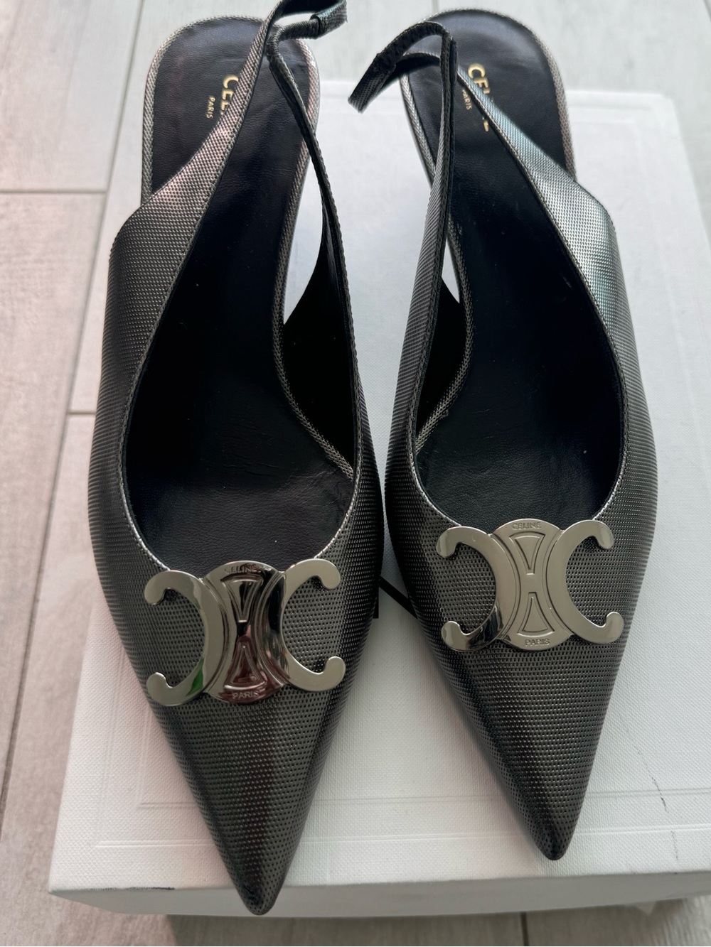 Celine Anthracite Alma Heels Size 39 Silver